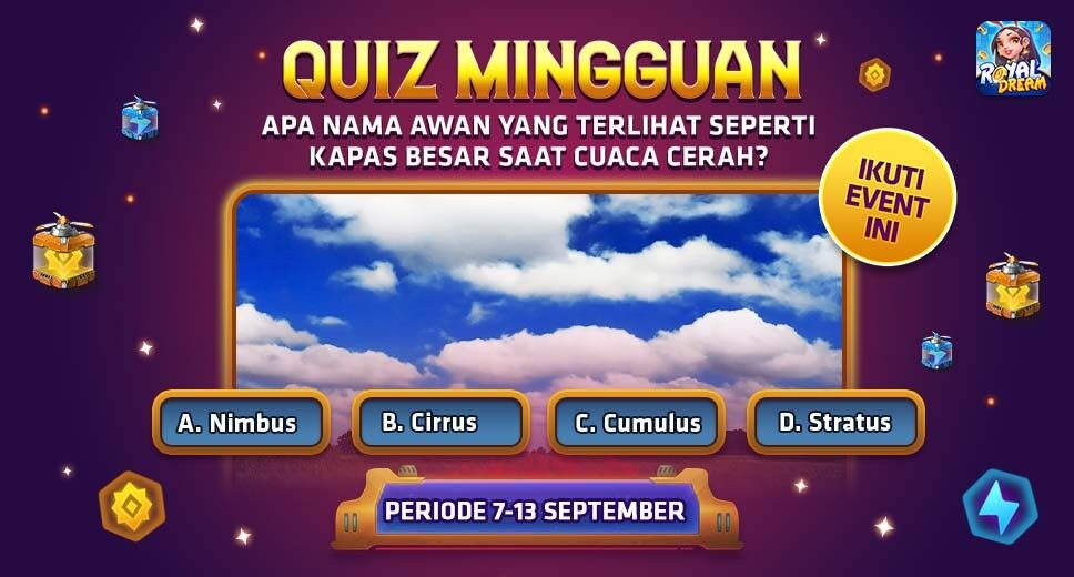Event Trivia Mingguan Royal Dream 7–13 September 2026: Tebak Nama Awan