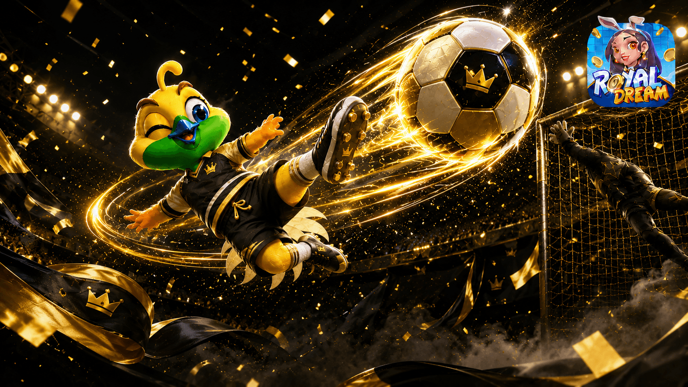 Royal Dream — maskot menendang bola emas